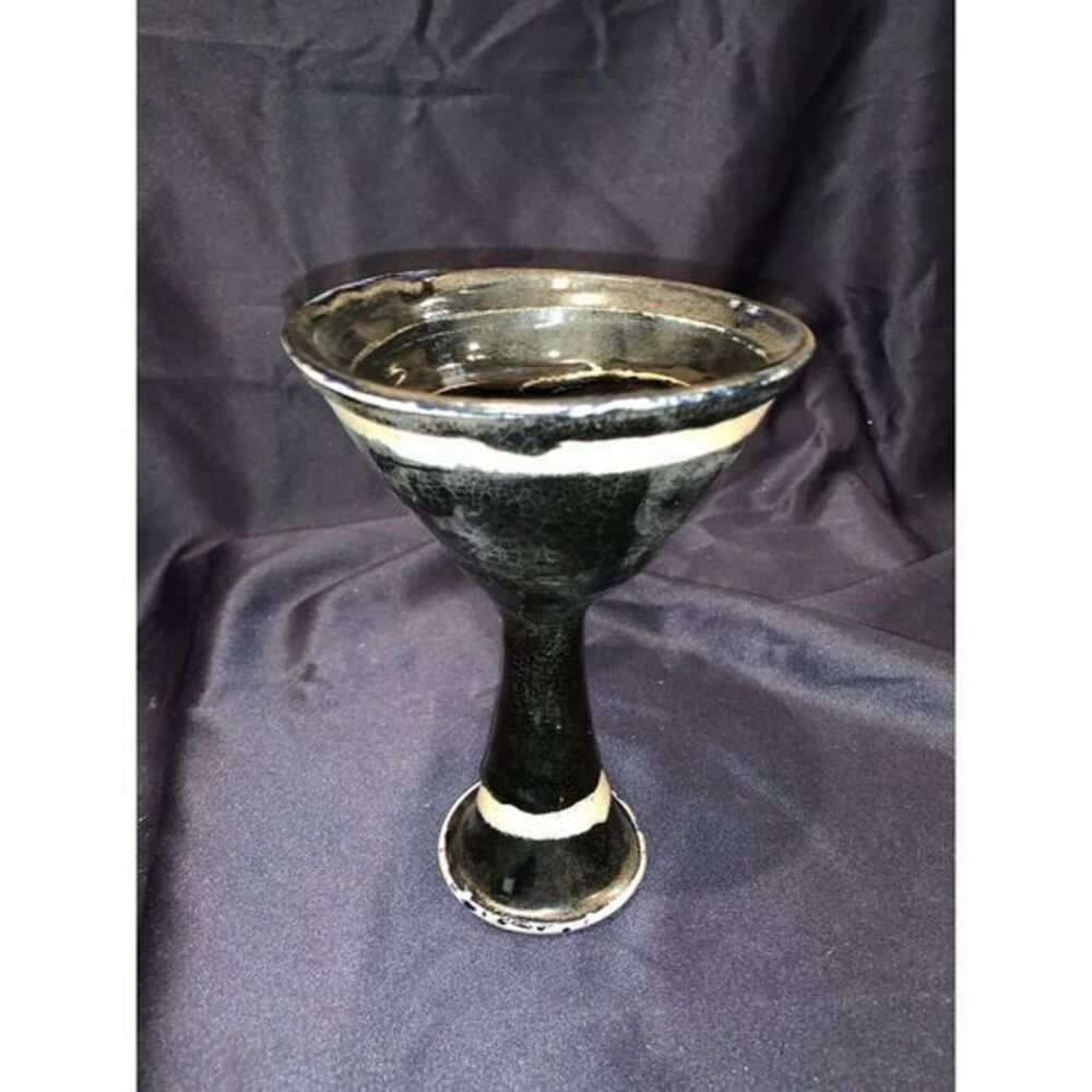 Ridged Goblet Stoneware Handmade purple Pottery Signed